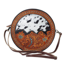Load image into Gallery viewer, cowhide and tooled leather crossbody purse
