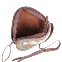 Load image into Gallery viewer, tooled leather canteen purse, inside of canteen purse, leather and cowhide canteen purse