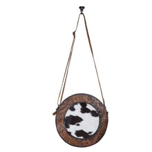 Load image into Gallery viewer, circle cowhide and tooled leather crossbody purse