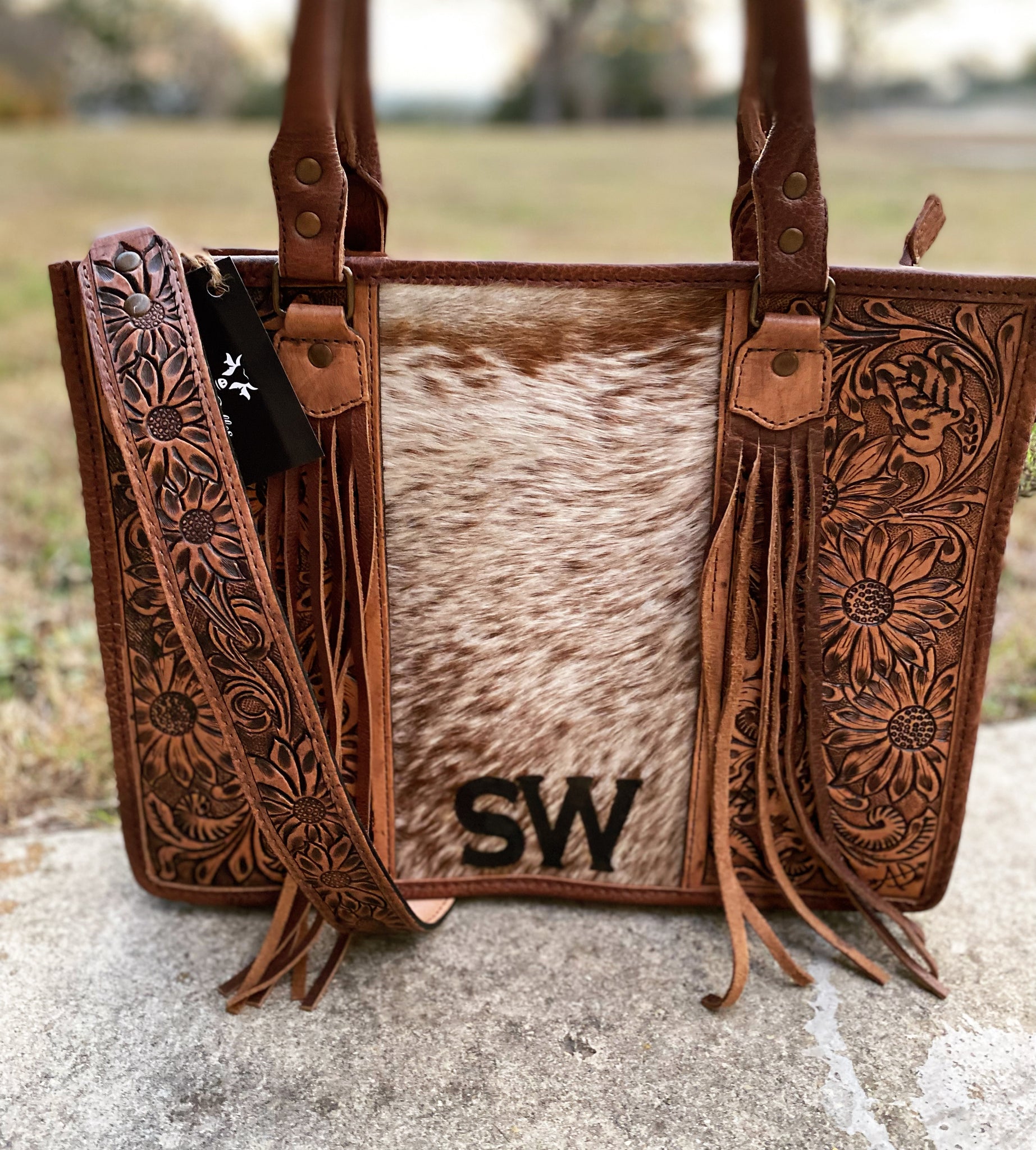 CLEARANCE Brown & White Hide Tan Buckstitch Tooled Leather Crossbody Bag -  Etsy